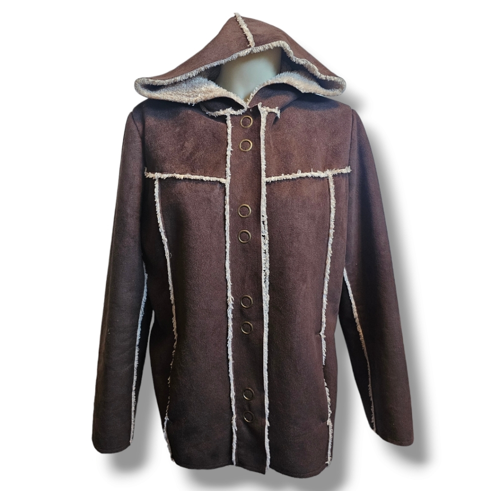 MiFresia faux suede and faux fur hooded jacket. Large